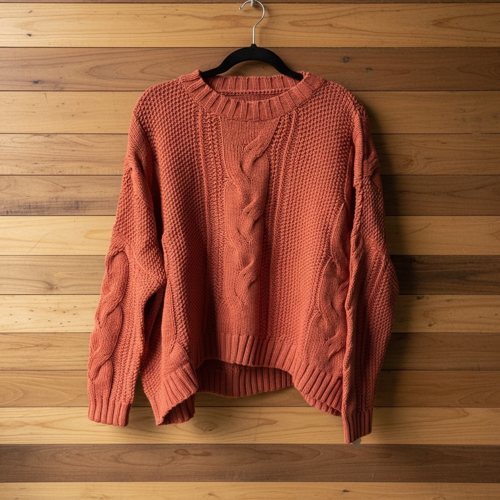 New Women's Cozy Cable Knit Sweater - Rust/Orange